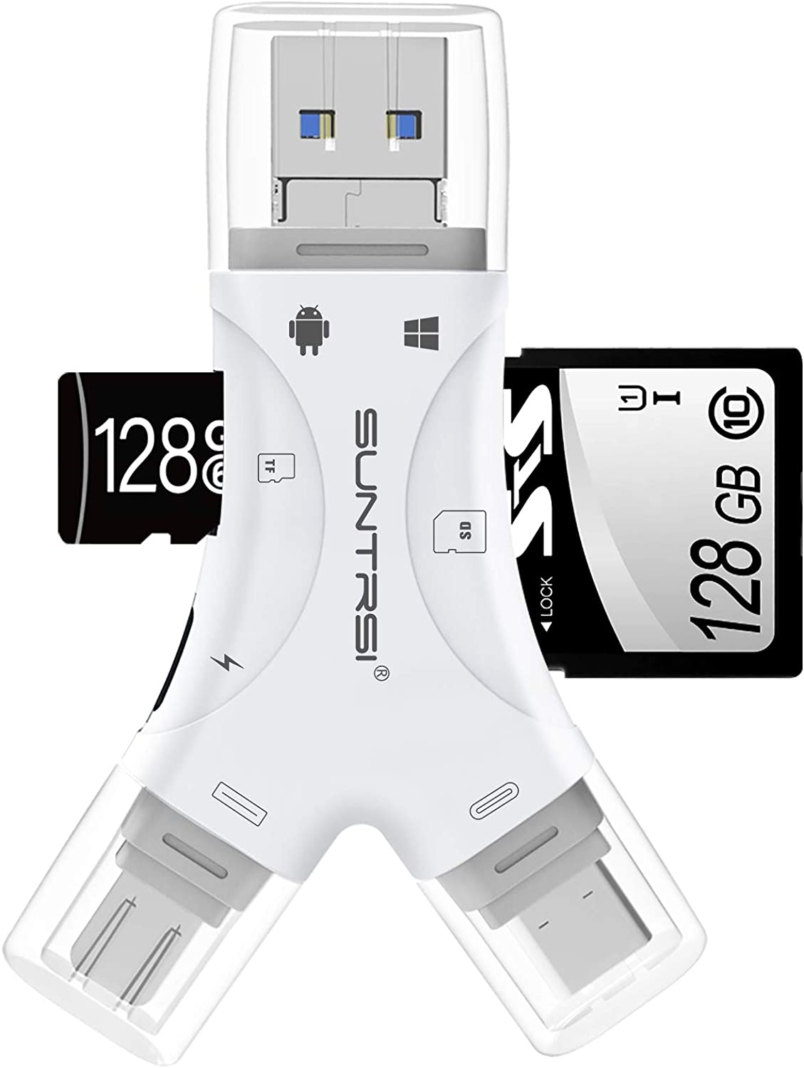 SDɥ꡼ phone/pad 4in1 ꥫɥ꡼ IOS/Type-c/USB/Micro USB ޥɥ꡼ SD/TFɼ ꡼ OTGǽ ®ǡž USBɥ꡼ ¿ǽ (ۥ磻)