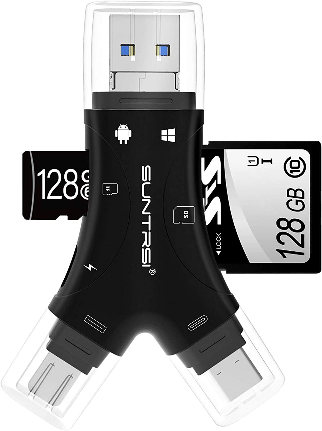 SDɥ꡼ phone/pad 4in1 ꥫɥ꡼ IOS/Type-c/USB/Micro USB ޥɥ꡼ SD/TFɼ ꡼ OTGǽ ®ǡž USBɥ꡼ ¿ǽ (֥å)