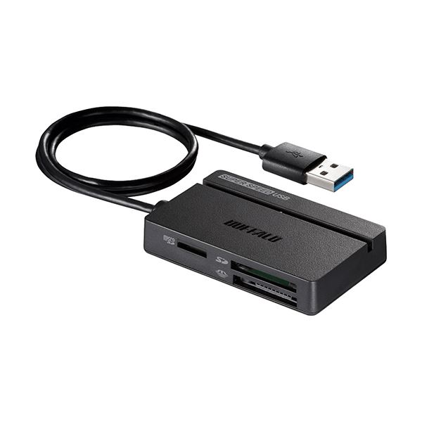 （まとめ）バッファロー USB3.0マルチカードリーダー スタンダード ブラック BSCR100U3BK 1台 【×3セッ..