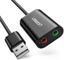 UGREEN USB オーディオ 変換アダプタ 外付け サウンドカード USB 3.5mm ミニ ジャック ヘッドホン マイク端子 高音質 PS4,MacBook,Mac Mini,iMac,Windows PCなどに最適 ブラック