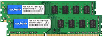 テクミヨ デスクトップPC用メモリ 1.5V DDR3 1333MHz PC3-10600 8GB (4GB 2枚) 240 Pin UDIMM CL9 Non-ECC DIMM