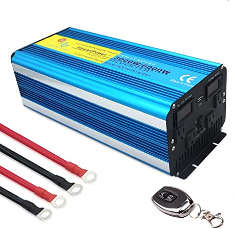 IpowerBingo インバーター 正弦波 12V 3000W 最大 6000W リモコン機能付き DC 12V 直流 AC100V 交流 変換 50HZ 60HZ 切替 AC コンセント 4 USBソケット 1 冷却ファン 2 カーインバータ