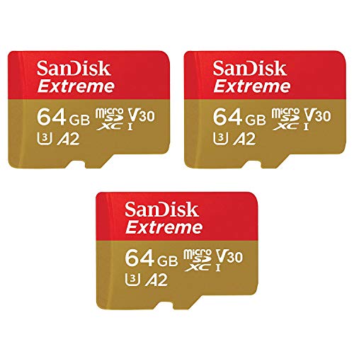 SanDisk 64GB Extreme microSDXC UHS-I Memory Card (3-Pack) with Adapter - C10, U3, V30, 4K, A2, Micro SD - SDSQXA2-064G-GN6MA