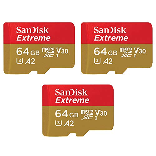 SanDisk 64GB Extreme microSDXC UHS-I Memory Card (3-Pack) with Adapter - C10, U3, V30, 4K, A2, Micro SD - SDSQXA2-064G-GN6MA SanDisk 64GB Extreme microSDXC UHS-I Memory Card (3-Pack) with Adapter - C10, U3, V30, 4K, A2, Micro SD - SDSQXA2-064G-GN6MA
