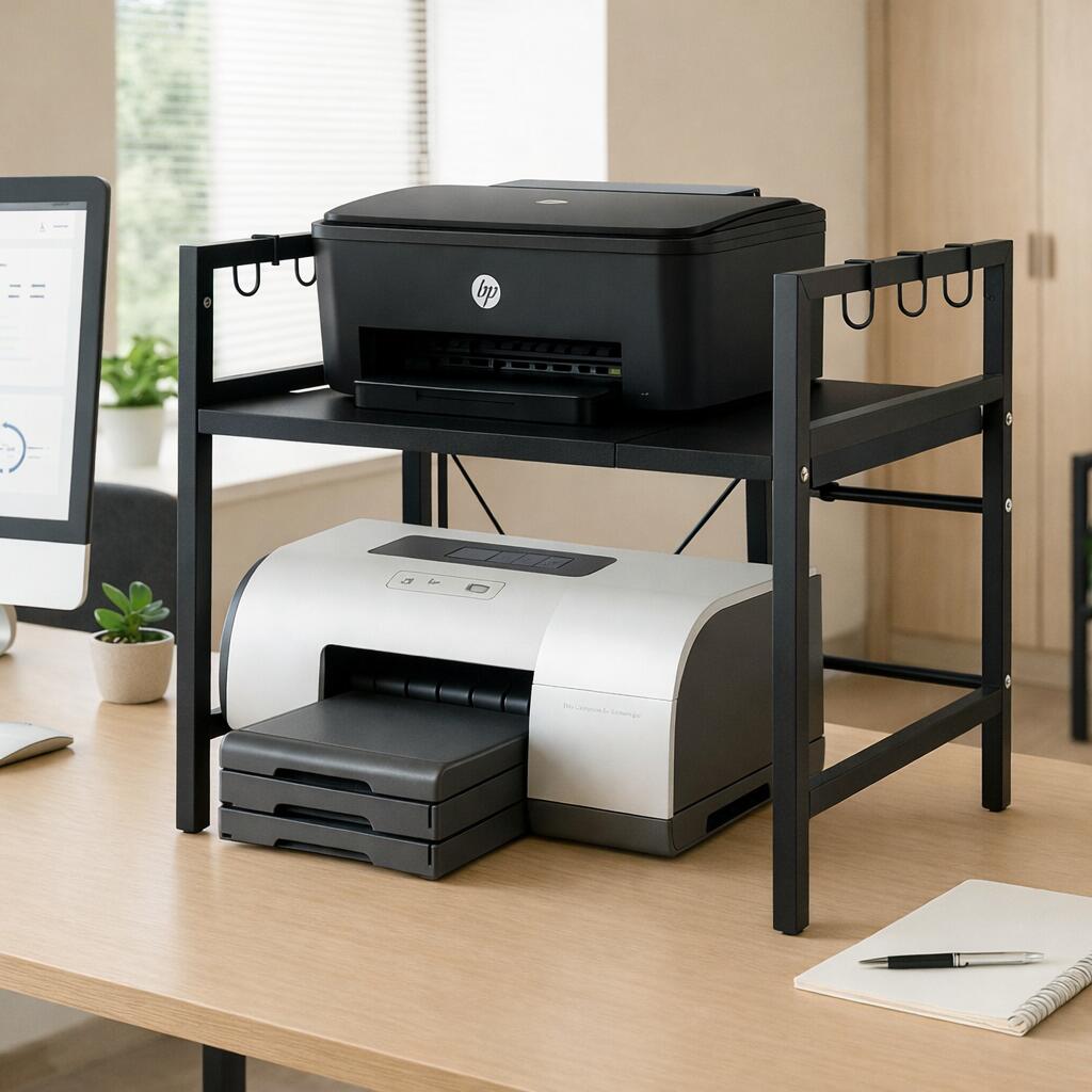プリンター台 卓上収納　 伸縮式 机上台　木製　2段／3段　ファックス台　机上ラック プリンターラック..