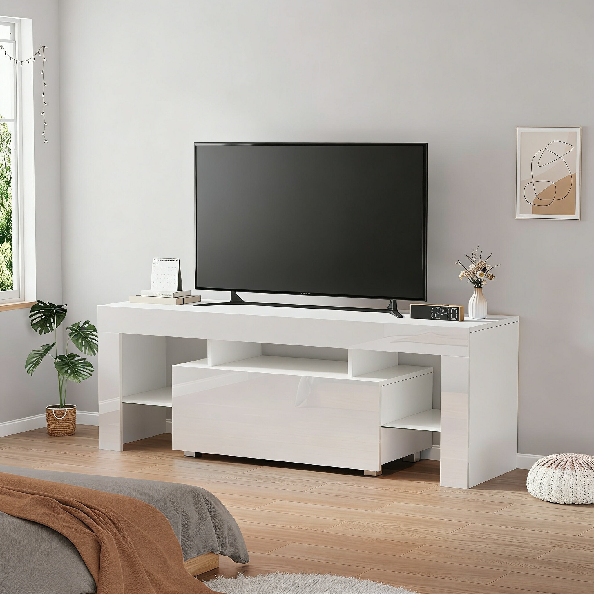 テレビ台 幅130cm ローボード付き 鏡面 テレビボード 北欧 おしゃれ 収納付き 55型...