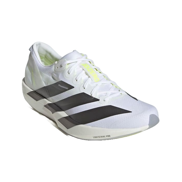 メーカー adidas（アディダス） カテゴリー 陸上・ランニング 分類 シューズ 商品名 adidas（アディダス）　KH8894　ランニングシューズ　メンズ　adiZERO JAPAN アディゼロ ジャパン 9 M 26Q3 品番 ADJ-KH8894 カラー・仕様・サイズ カラー：KH8894（クラウドホワイト×アイアンメタリック×ソーラーイエロー） アッパー：合成繊維/合成皮革 対象：メンズ・ユニセックス 生産国：ベトナム製 商品説明 フルレングスのLightstrike Proミッドソールを搭載した、速さを重視した軽量シューズ。トレーニングランにも、レース当日の走りにも対応できる。ミッドソールに埋め込んだ小さな剛性エレメントが着地から蹴り出しまでの素早い重心移動をサポートする、快適な履き心地のストレッチメッシュアッパーを搭載したモデル。 　 　 　 　 　 　 　 　 ※この商品のカラーは、 KH8894（クラウドホワイト×アイアンメタリック×ソーラーイエロー） となります。