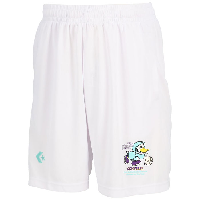 メーカー CONVERSE（コンバース） カテゴリー バスケットボール 分類 プラクティス パンツ 商品名 CONVERSE（コンバース）　CB262861 1100　バスケットボール　プラクティスパンツ ポケット付 26FW 品番 CON-CB262861-1100 カラー・仕様・サイズ カラー：1100（ホワイト） 素材：ポリエステル100% 機能：吸汗速乾/UVカット 対象：ユニセックス 生産国：中国製 商品説明 フードをまとったダックキャラクターを主役に、潜り込む様に素早くドライブするダックインのプレイを表した、遊び心のあるデザインのプラクティスパンツ。柔らかな肌触りに吸汗速乾を兼ね揃えたスポーツ向けアイテム。 　 　 　 　 　 　 　 　 ※この商品のカラーは、 1100（ホワイト） となります。