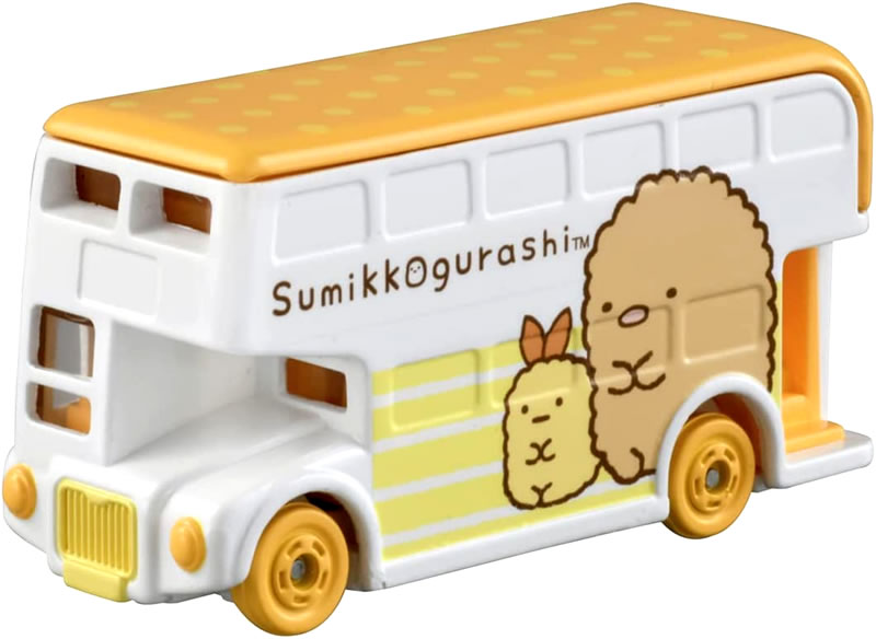 対象年齢 3歳以上　 【材質】 本体：亜鉛合金 タイヤ：PVS シート：PP シャーシ/ホイール：ABS 窓ガラス：PS 他 メーカー：タカラトミードリームトミカに「すみっコぐらし10周年コレクション とんかつ」が登場！ キャラクターアートがラッピングされた、コレクションシリーズです。 サスペンション可動。