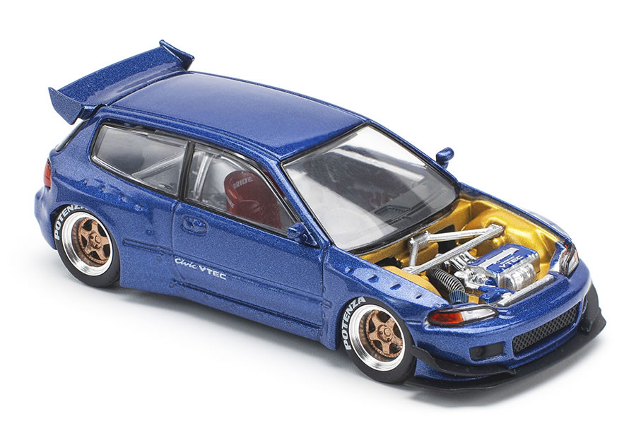 POP RACE 1/64 シビック EG6 メタリックブルー (オープンボンネット仕様)