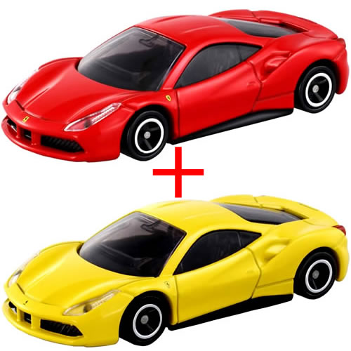 【旧番】トミカ064 フェラーリ 488 GTB (通常版 NEWシール 箱＋初回特別仕様 箱) 2台セットのサムネイル