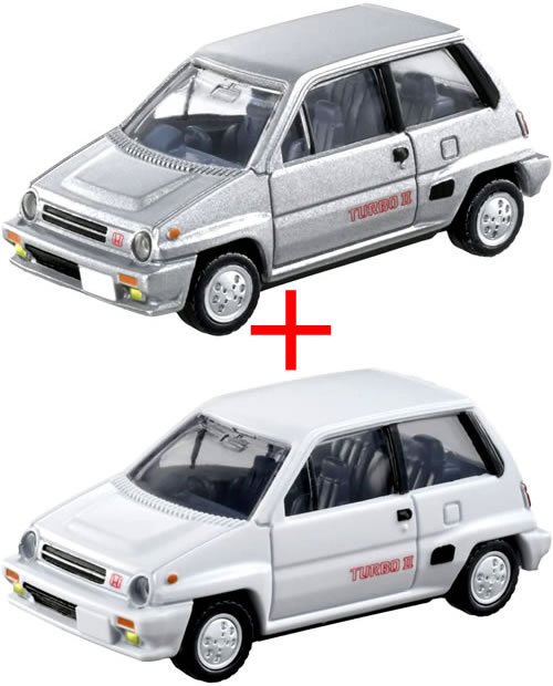 【旧番】トミカプレミアム 35 ホンダ シティ ターボII (通常版 シルバー＋発売記念仕様 ホワイト) 2台セットのサムネイル