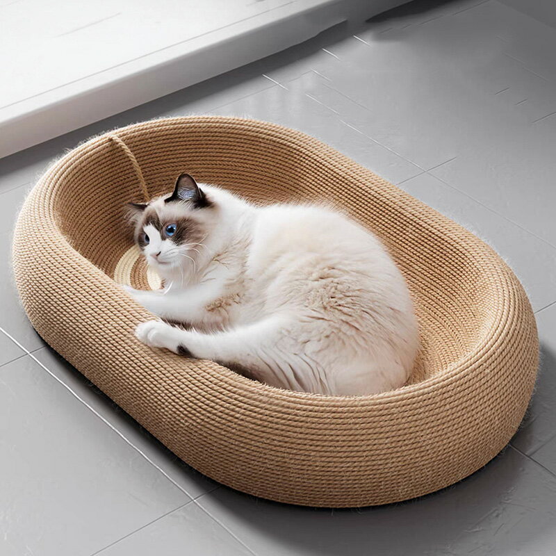 猫 バリバリボウル サイザル麻 爪とぎ 猫 爪研ぎ ネコ用 交換用 交換用つめとぎ ライトブラウン オーバル 幅60×奥行38×高さ12cm つめとぎ ソファ 高密度 磨耗に強 ストレス発散 猫が自分で爪を研ぐのに最適な