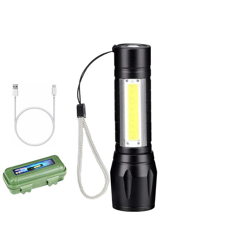 懐中電灯 強力 ledライト プラスチック製 高輝度 高級XPEライト COB作業灯 伸縮ズーム 3モ-ド調光 USB..