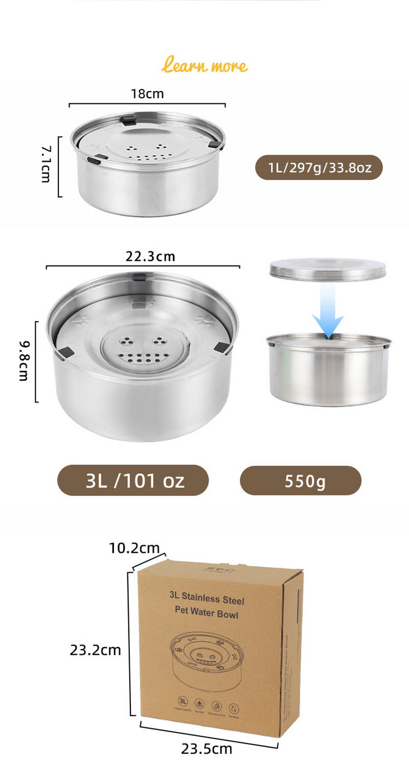 犬用水飲み器 犬用水入れ ペット 304ステンレス鋼 給水器 水飲み器 犬 猫 ウォーターボウル 1L 3L 5.6L 早飲み防止 錆びない 割れない ペット給水器 猫給水器 犬給水器 猫犬両用