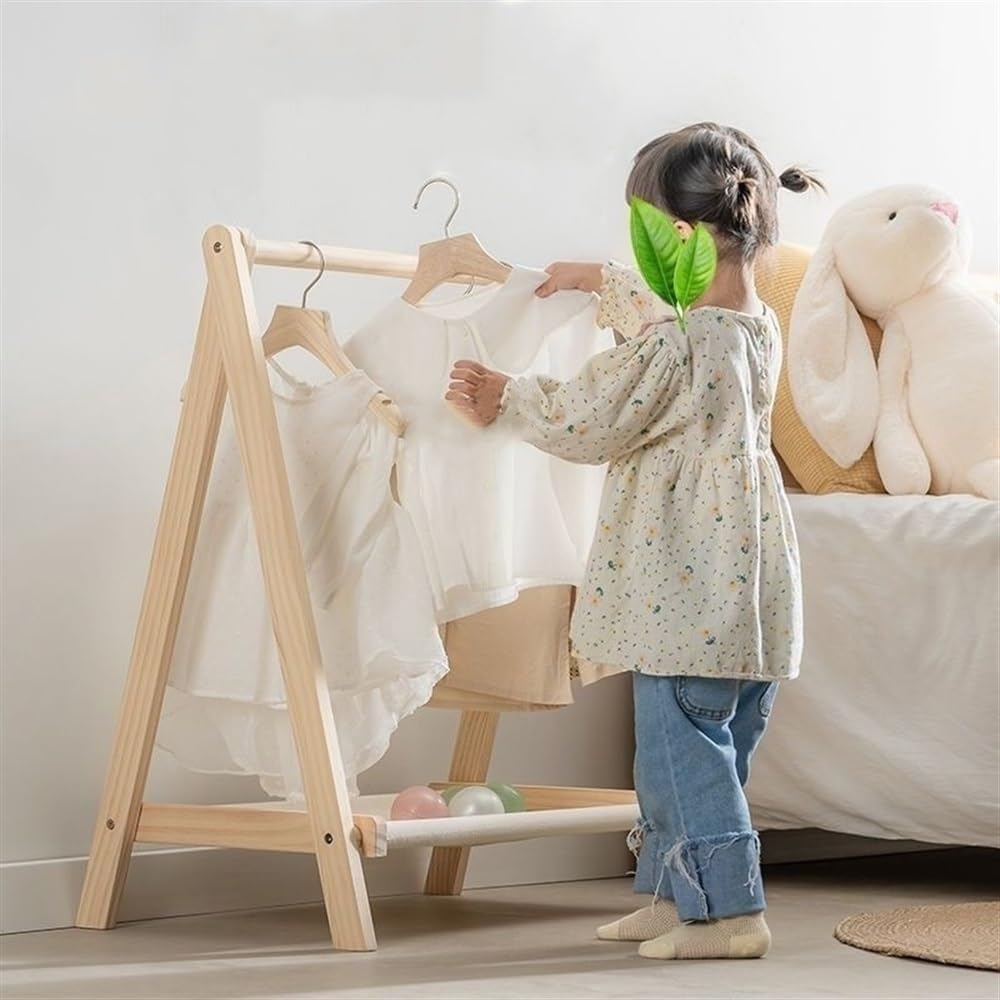 ハンガーラック 子供用 ハンガー 木製 収納付き おしゃれ シングル 狭いスペース 洋服収納ラック メタル スタンド 子供 服かけスタンド コンパクト