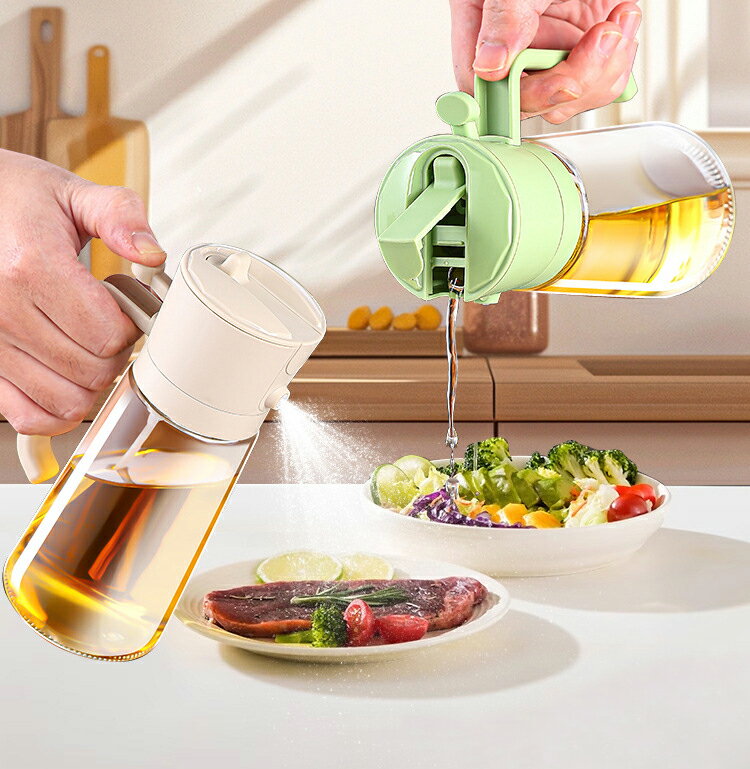 オイルスプレー 2IN1オイルボトル オリーブオイル スプレー 470ML 遮光耐熱ガラス 霧吹き スプレー 料..