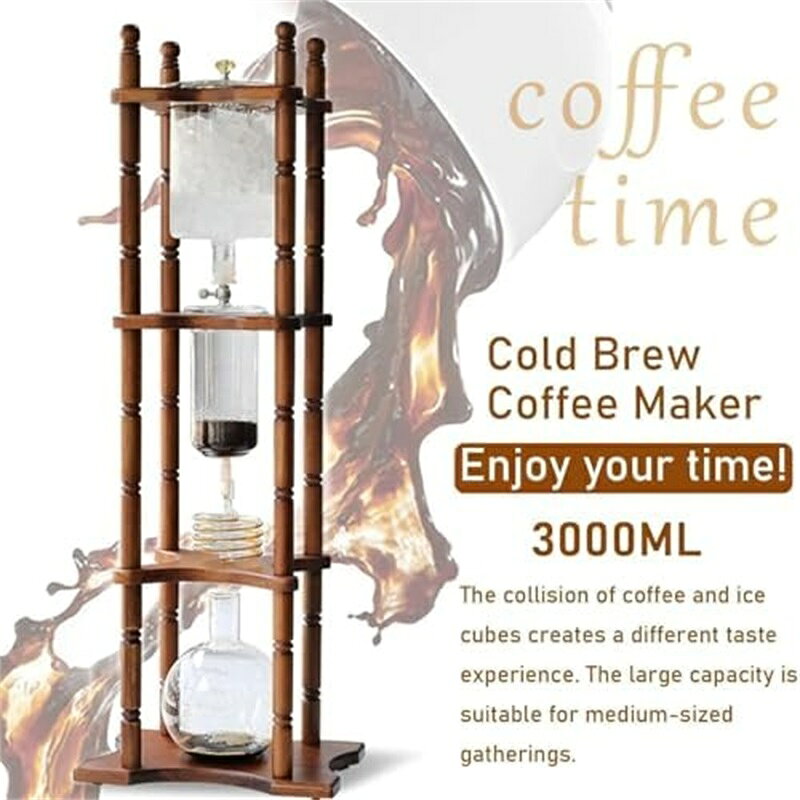 ANTONLINE楽天市場店のコールドブリューコーヒーメーカー3000ml 、取り外し可能な業務用アイスドリップコーヒータワー、ステンレススチールレギュレーター付き、23〜25カップのアイスコーヒー、家庭、オフィス、コーヒーショップ用｜アングル2