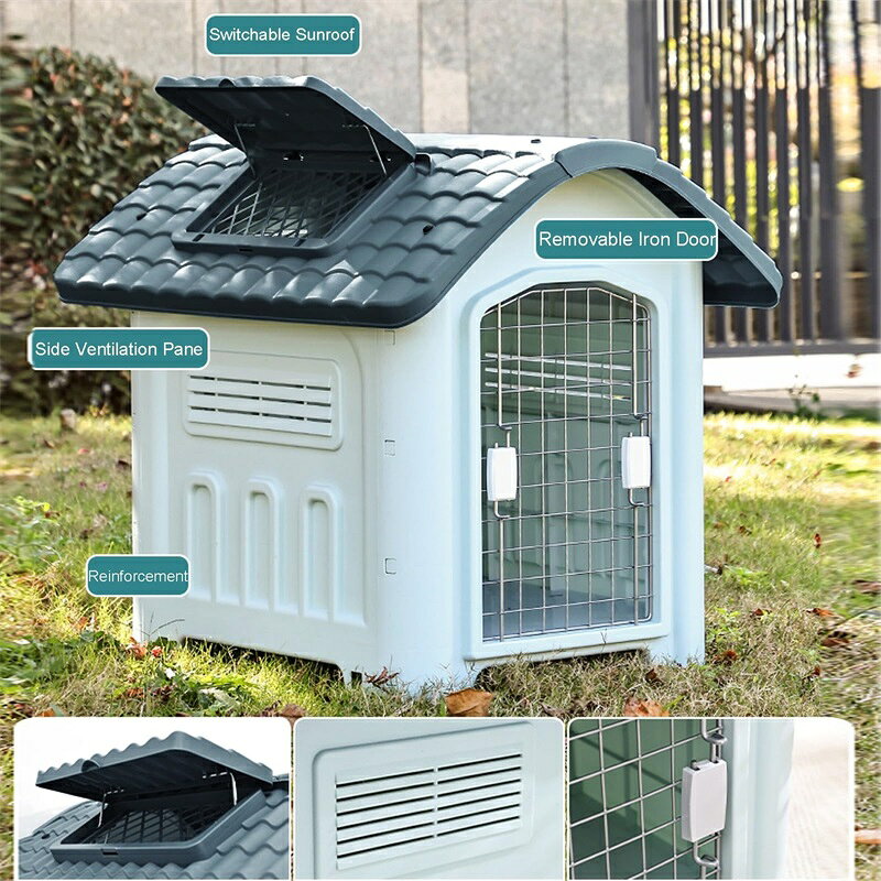 犬小屋 屋外断熱プラスチック犬シェルター 小型犬用耐候性頑丈犬小屋(Large)