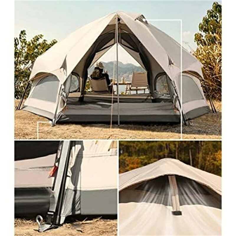 家族のキャンプのテント、屋外の六角形のキノコのテント、裏庭の旅行、ハイキング...