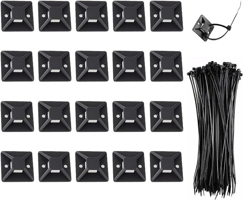 ケーブルタイ 結束バンド 100?入り 20mmマウントベース コード 収納 ケーブル結束バンド 屋外 耐久 ケ..