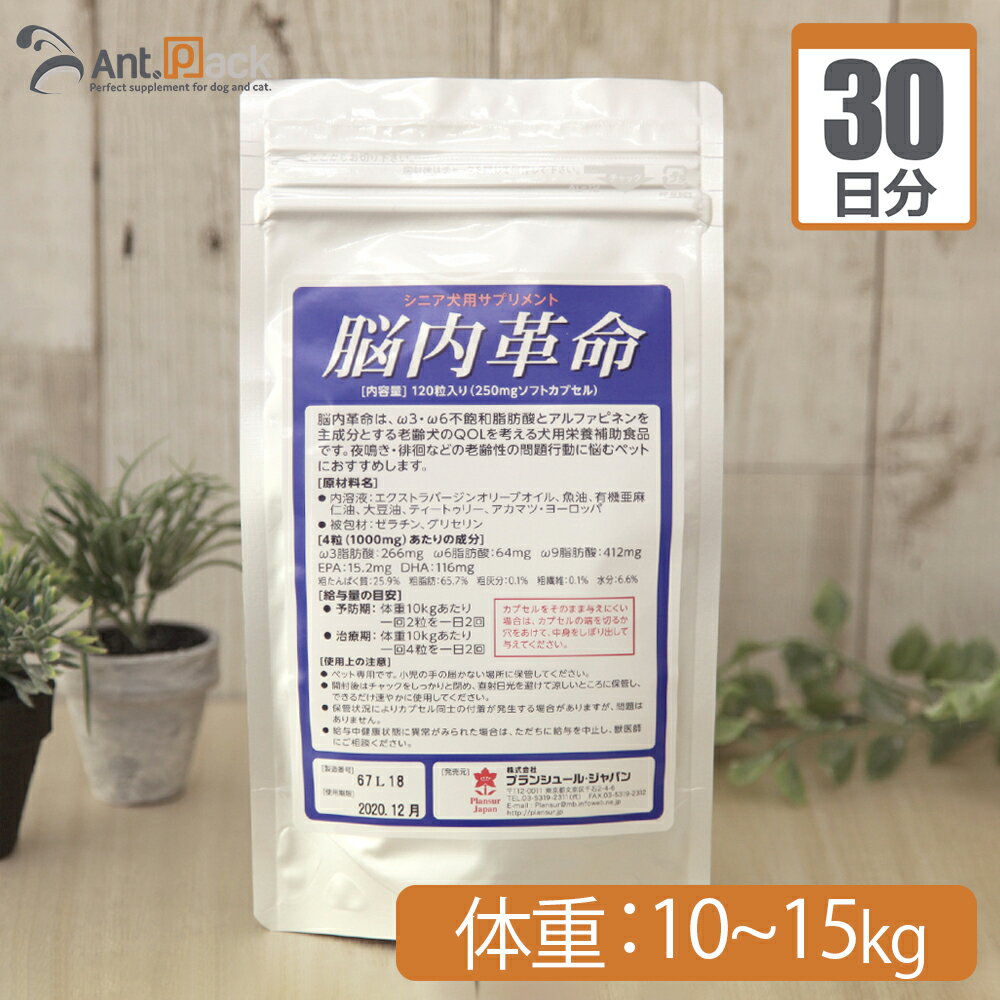 【送料無料】プランシュール 脳内革命 犬用体重10kg～15kg 1日6カプセル30日分 1