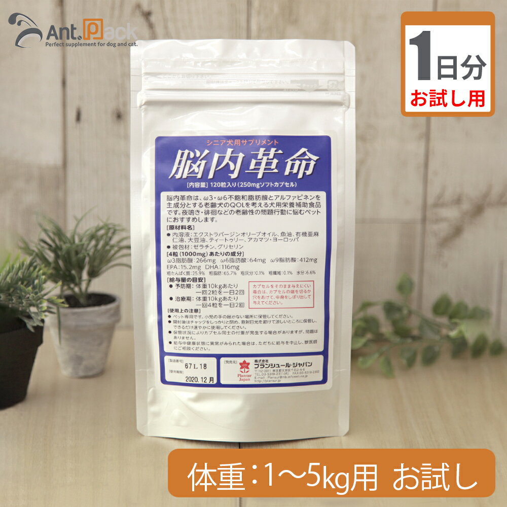 【お試し1日分】プランシュール 脳内革命 犬用体重1kg〜5kg用 2カプセル 1日分