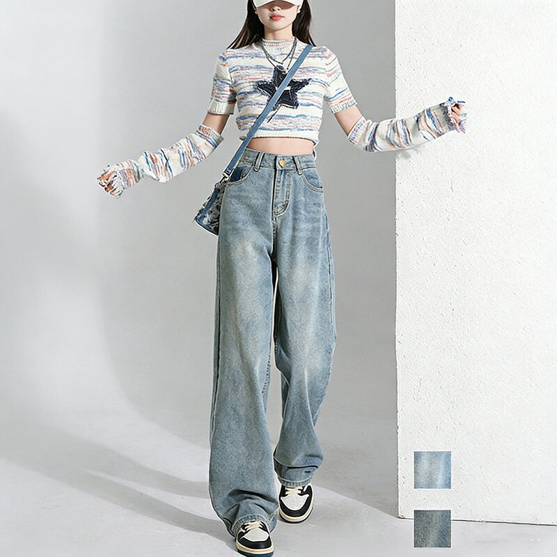 樂天商城 - デニムパンツ ジーパン レディース ジーンズ ワイドパンツ ゆったり ワイド ストレート ハイウエスト パンツ ストレートパンツ ストレートレッグジーンズ ルーズ ボトムス 春夏秋 ボトム 体型カバー カジュアル 春 夏 秋 疲れないデニム 着痩せ 美脚 ロング丈 きれいめパンツ