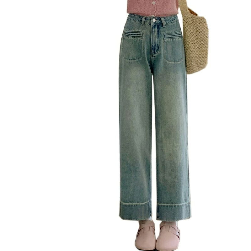 デニムパンツ ジーパン レディース 小柄 九分丈 ジーンズ ワイドパンツ ストレート ハイウエスト パンツ ストレートパンツ ストレートレッグジーンズ セミワイドパンツ ボトムス 春夏秋 ボトム 体型カバー カジュアル 春 夏 秋 疲れないデニム 着痩せ 美脚 きれいめパンツ