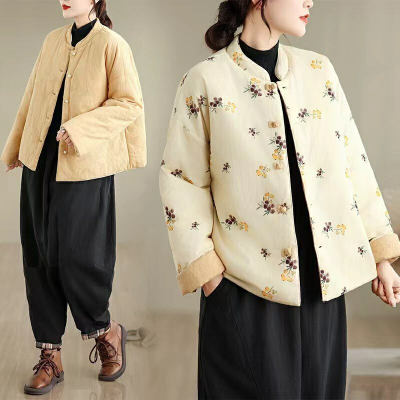 樂天商城 - コート レディース 綿服 秋冬 花柄 プリント ゆったり カジュアル アウター 長袖 上着 中綿入れ コットンジャケット 花 保温性 雪対策 綿服 柔軟 エレガント カジュアル レトロ お洒落 / 可愛い 大人 軽量 大きいサイズ 通勤 OL 新作 羽織り トップス