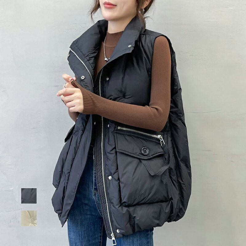 樂天商城 - ベスト レディース ダウン風 中綿 ゆったり 韓国風 秋冬 アウター チョッキ 立襟 ポケット付き 重ね着 防寒 あったか カジュアル 前開き シンプル ナチュラルカジュアル オシャレ アウトドア お洒落 ジップアップ 重ね着風 スタップボタン ダウンベスト 中綿ベスト
