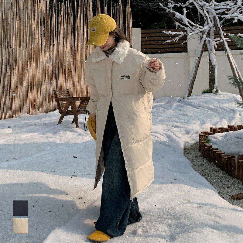 樂天商城 - ロングコート レディース アウター 中綿コート ロングダウンコート ダウンコート コート 中綿 通学 冬 可愛い ダウン ファッション 厚手 通勤 膝下 オフホワイト ネイビー 冬物 ロング丈 ボアネック 長袖 ポケット付き ゆったり 防寒対策 暖かい ロングジャケット 防風防寒