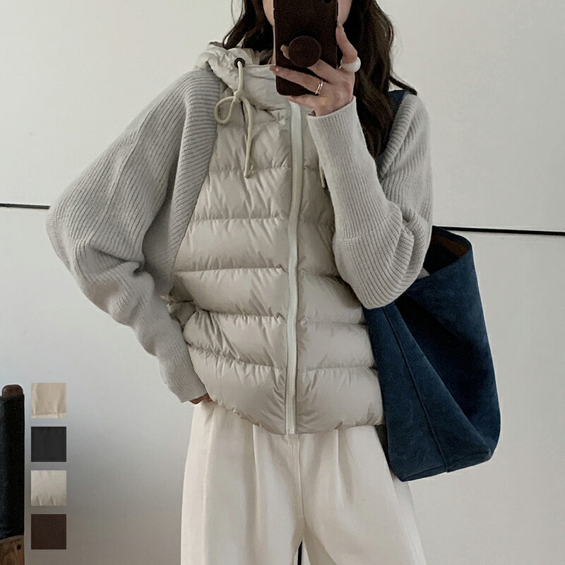 樂天商城 - フード付きジャケット レディース冬 ニット切り替え フェイクレイヤード風 ショート丈 小柄 大人きれいめ 可愛い トップス 長袖 アウター 暖かい あったか 秋冬 中綿ジャケット ダウン風 ジャケット コート 女性 冬用 フード付き ニット袖 キルティング