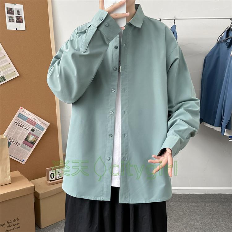 カジュアルシャツ メンズ 無地シャツ 開襟シャツ 長袖シャツ ビジネス 通勤 スリム メンズファッション 大きいサイズ【CityGirl】
