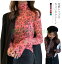 【CityGirl】花柄 シースルー トップス 長袖 Tシャツ セクシー 透かし ハイネック トップス レディース インナー トップス ハイネック Tシャツ tシャツ カットソー tシャツ