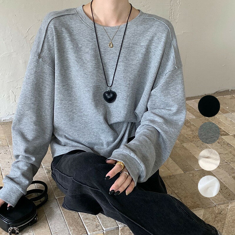 樂天商城 - Tシャツ レディース 春 長袖 トップス カットソー コットン ショート丈 ゆったり きれいめ カジュアル 白Tシャツ クルーネック 丸首 シンプル ベーシック tシャツ ライン