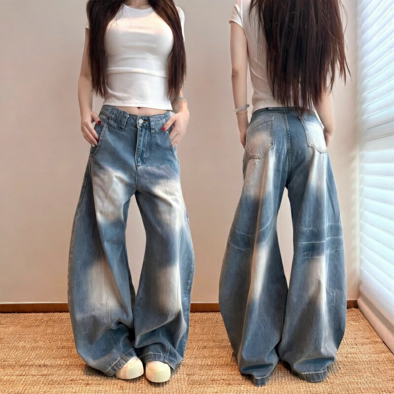 樂天商城 - ワイドデニムパンツ レディース ハイウエスト ストレート アメカジ カジュアル ゆったり ルーズフィット ブルー 着痩せ 美脚 体型カバー 春 夏 秋 オールシーズン コーデ 万能ボトムス ロングパンツ デニムパンツ