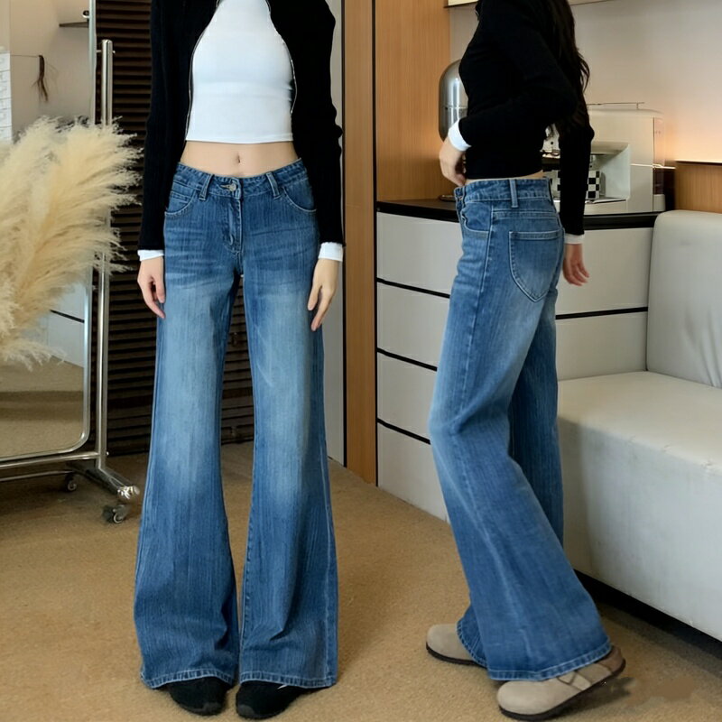 樂天商城 - レディース デニム フレアパンツ ハイウエスト ワイド 美脚 細身 体型カバー スタイルアップ ウォッシュ加工 ヴィンテージ Y2K アメカジ カジュアル おしゃれ ゆったり 大きいサイズ 春夏 着回し◎