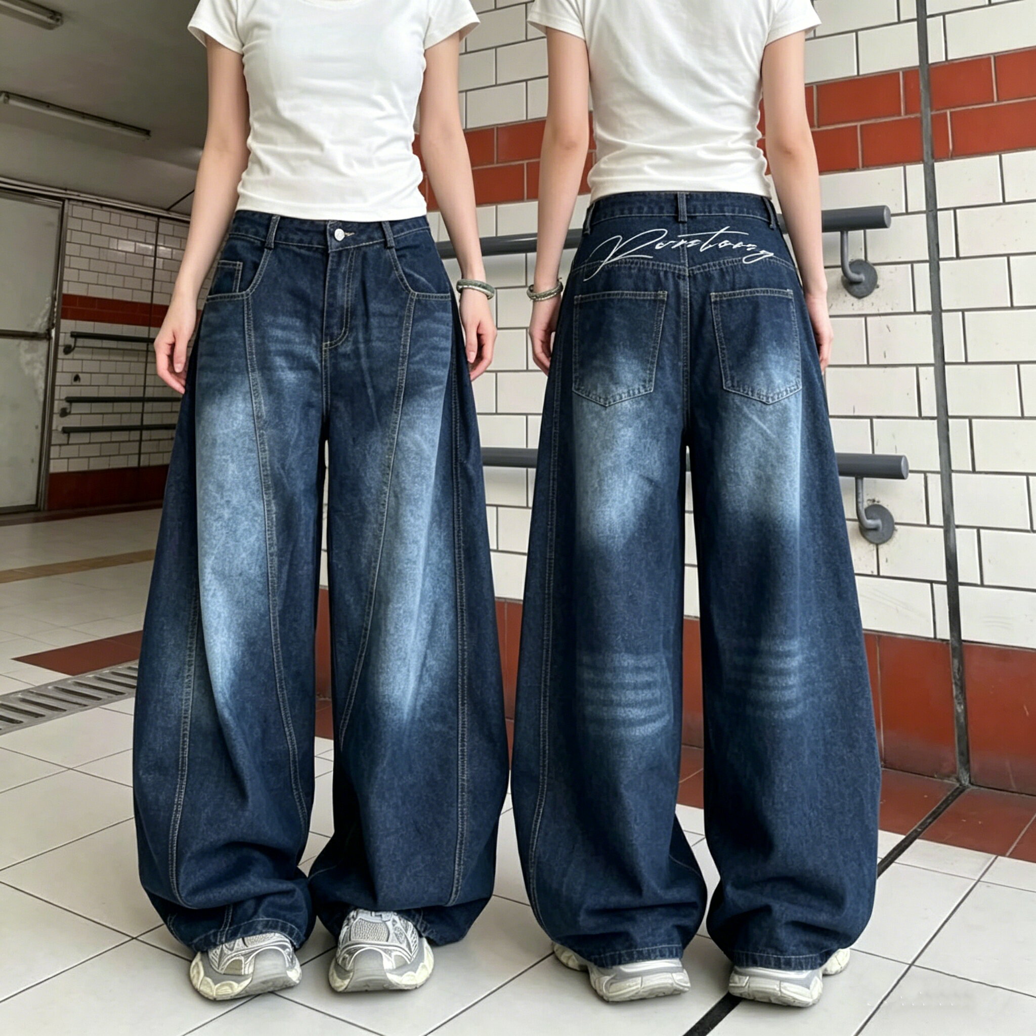 樂天商城 - デニムパンツ レディース ハイウエスト ワイド デニム ストレート オーバーサイズ デニムロングパンツ 体型カバー 着痩せ 刺繍 ロング丈パンツ ワイドパンツ ストリート アメカジ カジュアル おしゃれ ボトムス 春 夏 秋 カジュアルパンツ