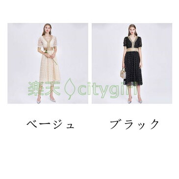 【CityGirl】ワンピース ロング きれいめ 上品 レディース 夏 五分袖 Vネック レース 花柄 大きいサイズ パーティードレス エレガント 演奏会 二次会 通勤 結婚式 発表会 お呼ばれ Aライン 着痩せ 大人 20代 30代 40代