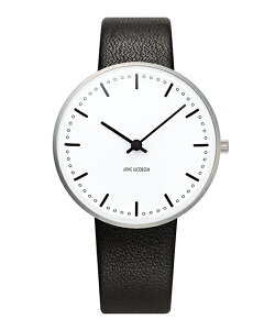 商品画像：アントデザインストアで人気のアルネヤコブセン ARNE JACOBSEN 時計 シティーホールウォッチ 34mm ホワイト×ブラック 腕時計 City Hall Watch Leather 34mm レディース 53201-1601 ハロウィン おしゃれ かわいい アルネ ヤコブセ