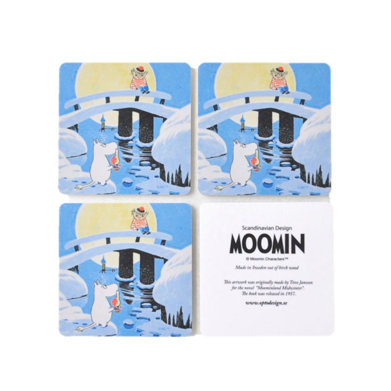 メール便可 ムーミン Moomin オプトデザイン コースター 4 枚セット ムーミンウィンター OPD060010 OPTODESIGN 木製 ハンドメイド 手作り キッチン グッズ リトルミイ