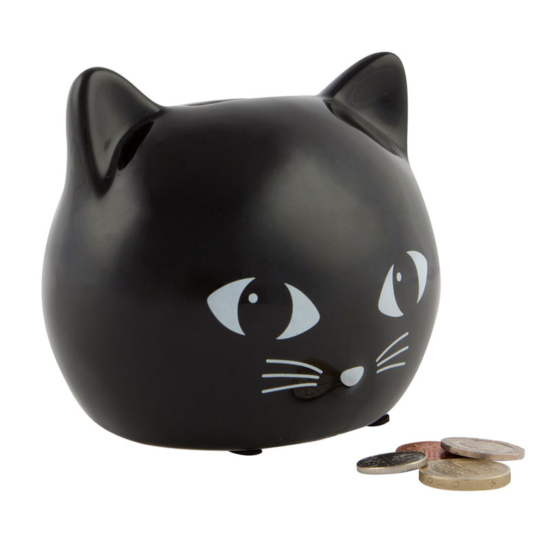 ブラックキャットマネーバンク 猫 貯金箱 おしゃれ かわいい ネコ キャット 貯金箱 貯金 バンク 大きい 大容量 500円玉 ねこ プレゼント お金 誕生日 結婚祝い