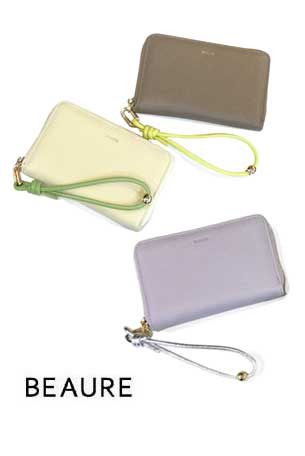 Rakuten - BEAURE／ビュレ　カウレザー　ハンドストラップ付きバイカラーラウンドB7ウォレット（3col.）B-24097☆送料無料☆