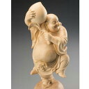 寿桃布袋尊 木彫り 仏像 天然木 天然檜 葉偉混 作 檜一木彫り じゅとうほていそん 置き物 彫刻 ヨウ イコン