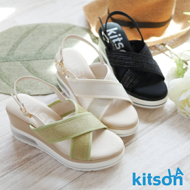 Sports Sandal - サンダル 厚底 レディース バックストラップ kitson キットソン 3E スポーティー 厚底 ウエッジ プラットフォーム クロスベルト 軽量 ロゴ アメリカ LA 脚長効果【あす楽対応】
