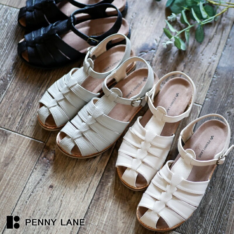 PennyLane ペニーレイン サンダル グルカサンダル レディース フラットソール バックベルト オープントゥ フットベット 柔らかい シボ感 トレンド 気持ちい 旅行 春 夏 3e【あす楽対応】