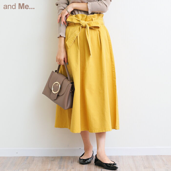 【宅配便A】チノツイル フレアスカート レディース リボン ロング丈 ミモレ丈 ロンスカ 2way【メール便NG】のサムネイル