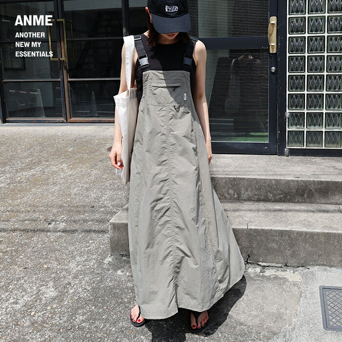 【宅配便A】【送料無料】多機能 ナイロン ジャンパースカート ジャンスカ レディース ワンピース ロング丈 フレア ノームコア 体型カバー カーゴポケット UV 接触冷感 撥水効果 日焼け対策 M/Lサイズ 春 夏 秋 ANME アンメ【メール便NG】
