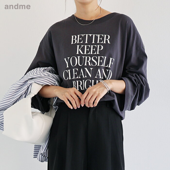 【メール便対応C】コットン天竺 オーバーサイズ メッセージプリント 長袖 Tシャツ レディース サイドスリット クルーネック 体型カバー ワイド袖 カジュアル ドロップショルダー 抜け感 春 秋 冬